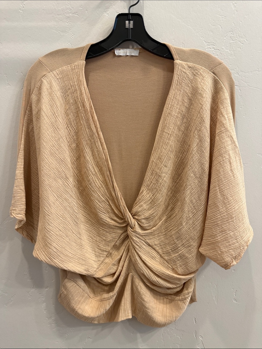 Milano Twist-Front Draped Blouse - Neutral Tan